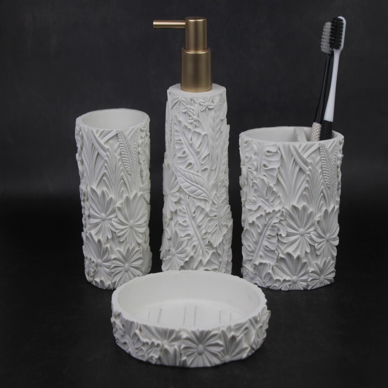 Leaf pattern resin bathroom accessories 4 piece set