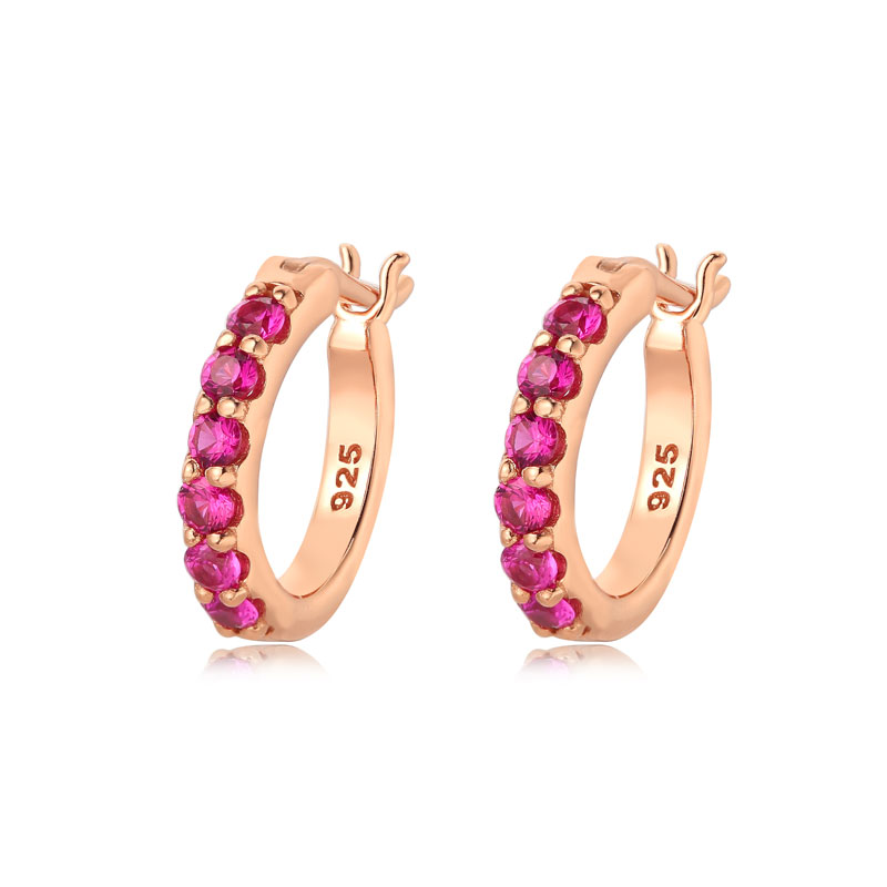 Colorful Zircons Rose Gold Plated Hoop Earrings