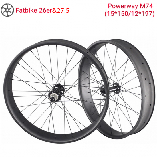Lightcarbon 26er&27.5 Snow Bike Wheel Powerway M74 Fatbike Carbon Wheels With 65/85/90/75mm Wide Rims