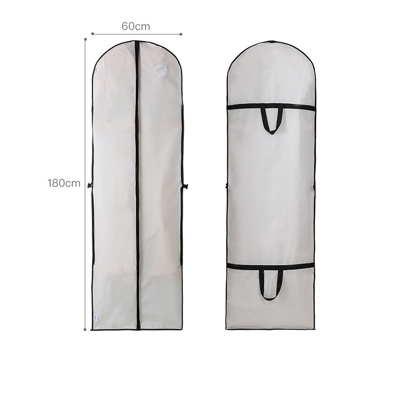 Large clothes storage white bag biodegradable suit hanging pocket foldable wedding dress garment bag
