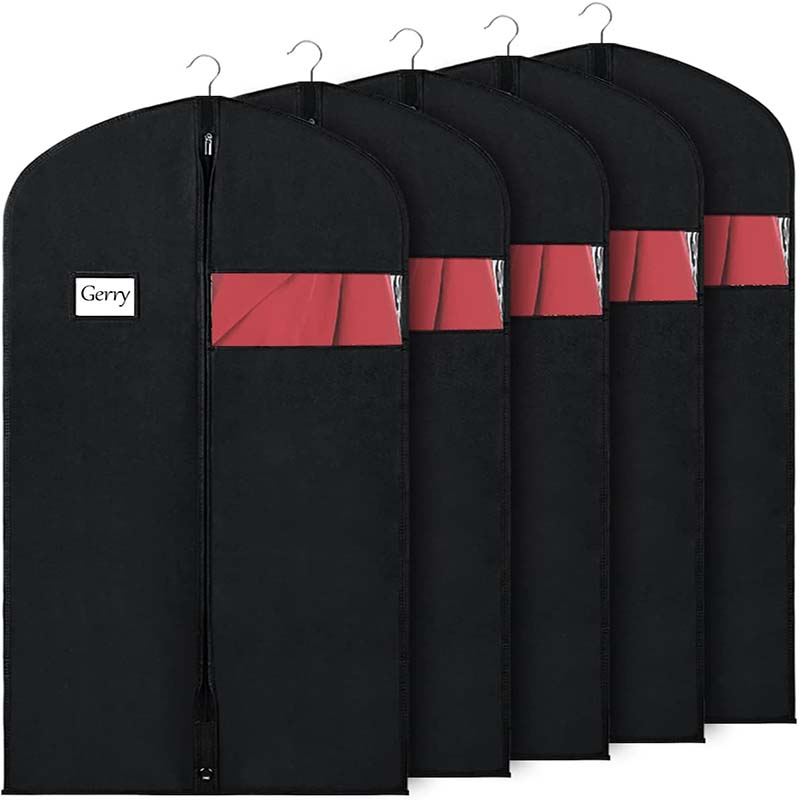 Customize non-woven boutique available black zippered suit cover organza garment bag with transparent window suit bag