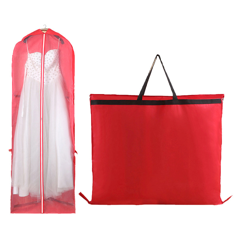 Non-woven wedding dress dust-proof cover clothing storage bag dust-proof cover folded dual handbag