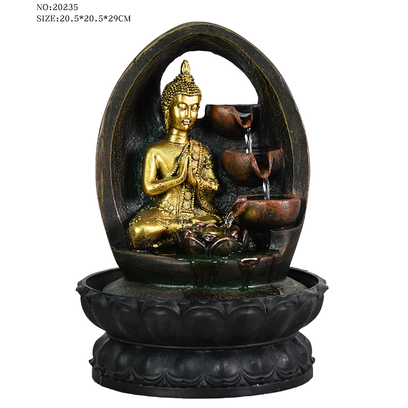 Resin tabletop golden color buddha religious water fountain for indoor decor