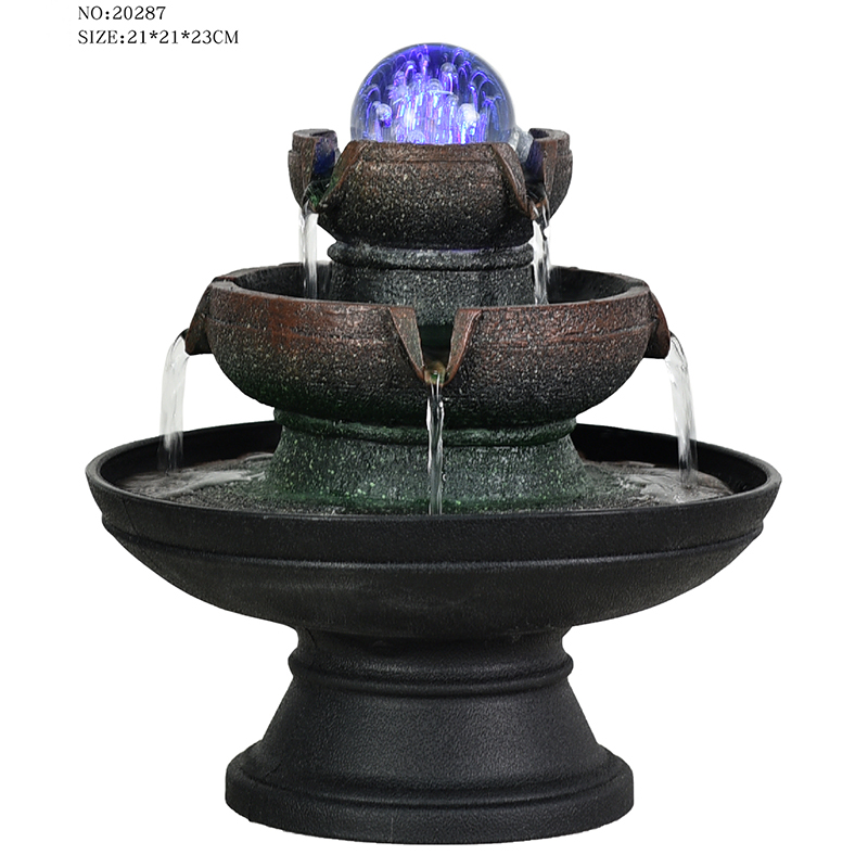 Wholesale home decoration three tiers resin tabletop water fountain with colorful glass rolling ball