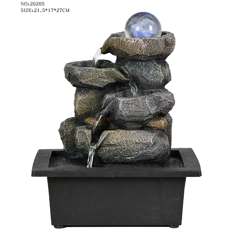 Nice home decoration real stone style resin tabletop water fountain with colorful glass rolling ball for sale