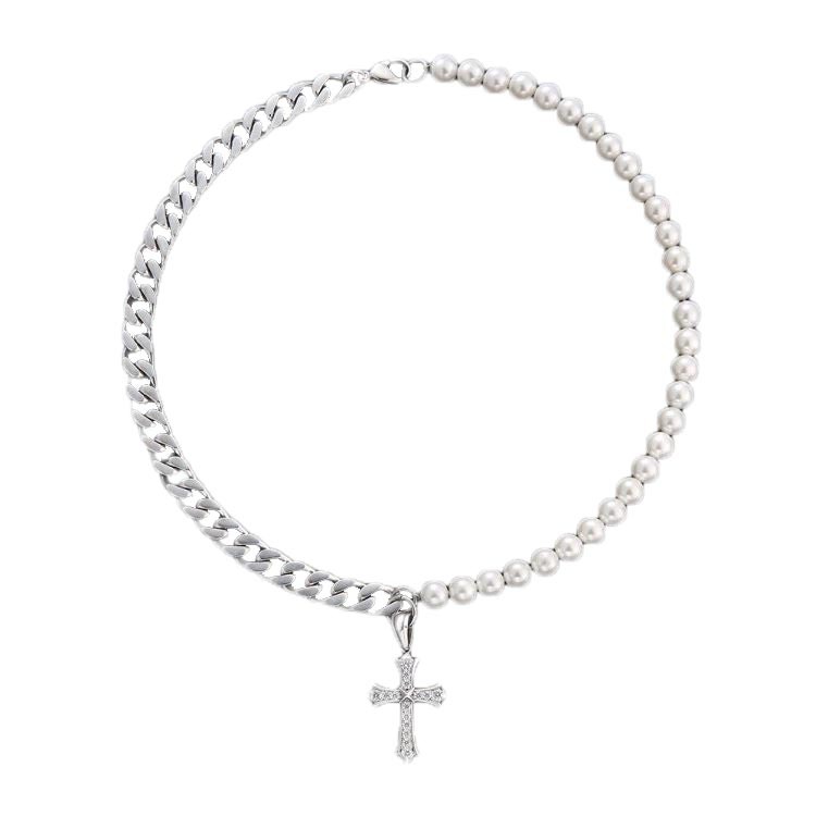 8mm Pearl And Cross Necklace