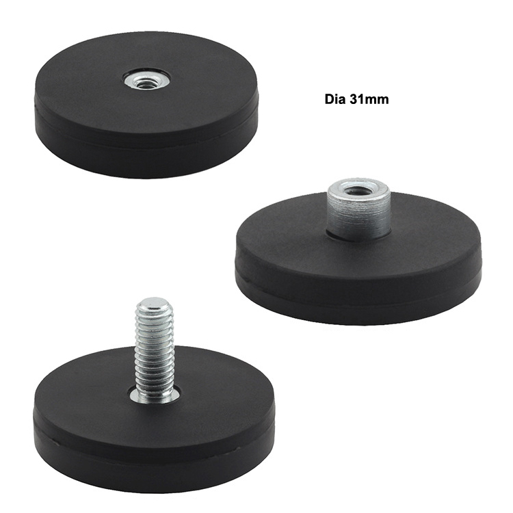 Hot sale rubber coated neodymium magnet pot Dia 31mm with external thread,internal thread,screwed bursh