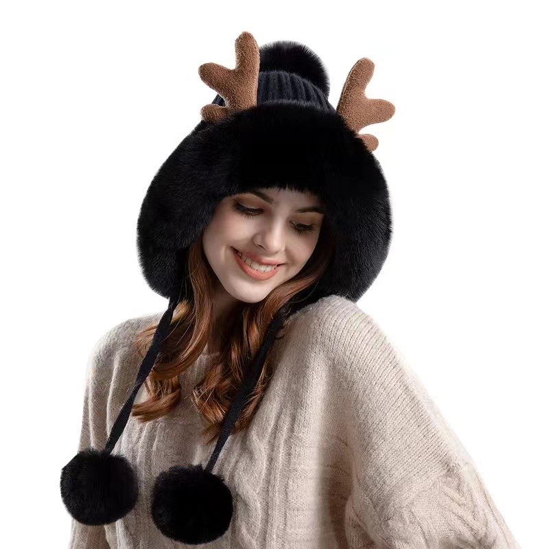 Christmas antlers winter Bonnies puffy warm hat women winter wearing