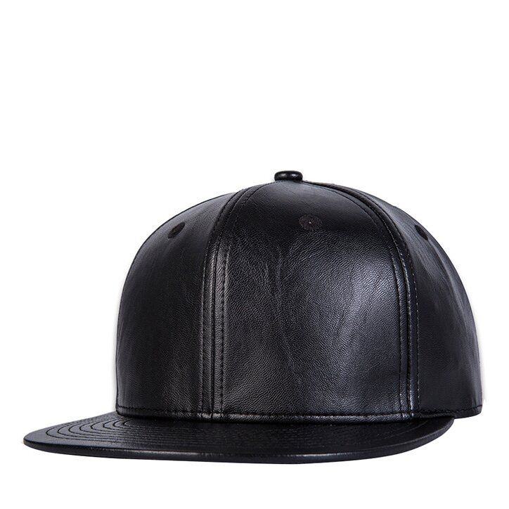 Wholesale Black Leather Flat Brim Hip-Hop Baseball Cap Stylish and Elegant Design