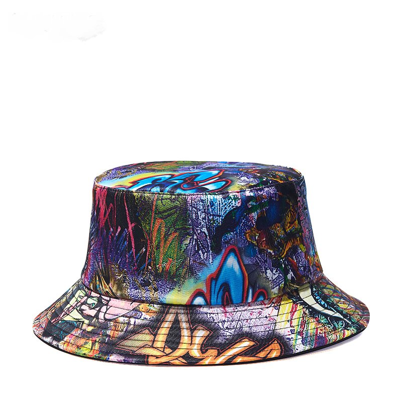 2023 new Fashionable Graffiti-Printed Fisherman Hat Checkered Pattern for Men and Women