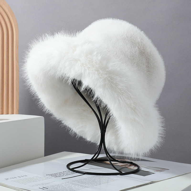 New high-end faux fur fur mink fluffy fisherman hat for women's plush winter warm hat