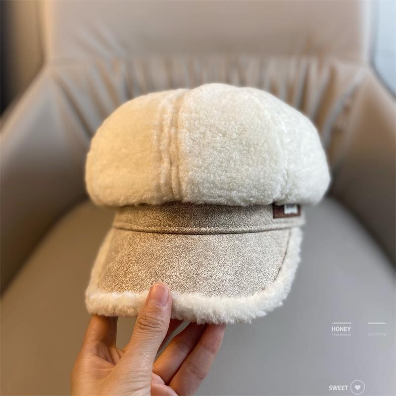 New Octagonal Hat Women's Plush Thickened and Warm Duck Tongue Hat Women's Fashionable and Versatile Winter Berets Hat