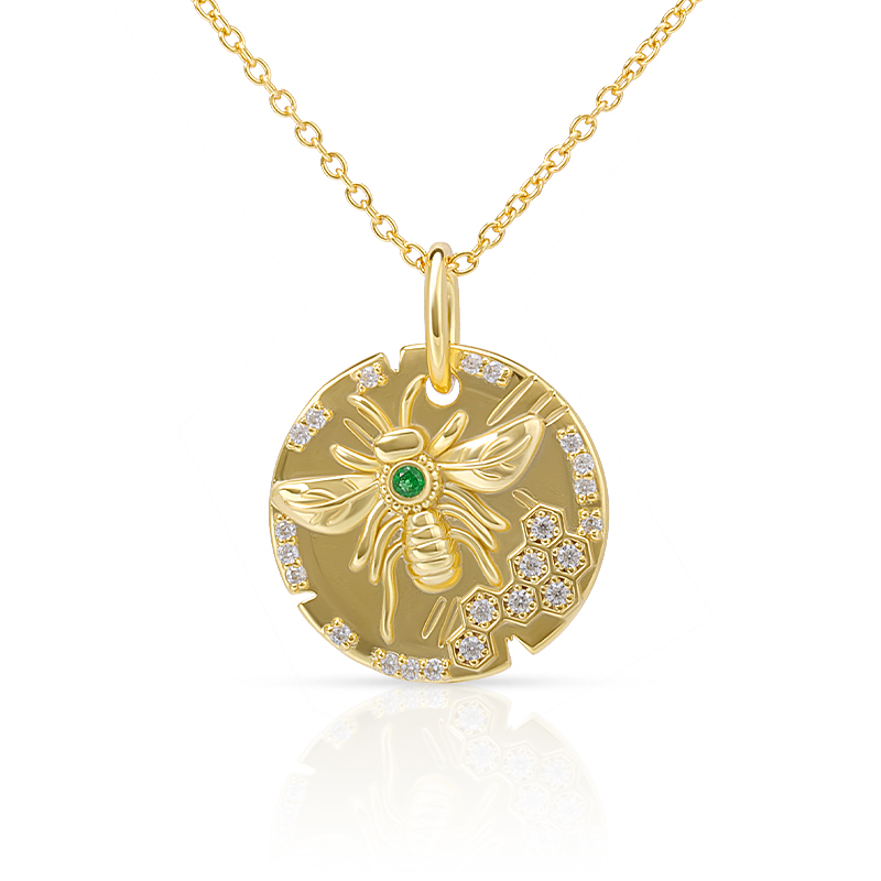 Real Gold Plated Bee Coin Pendant
