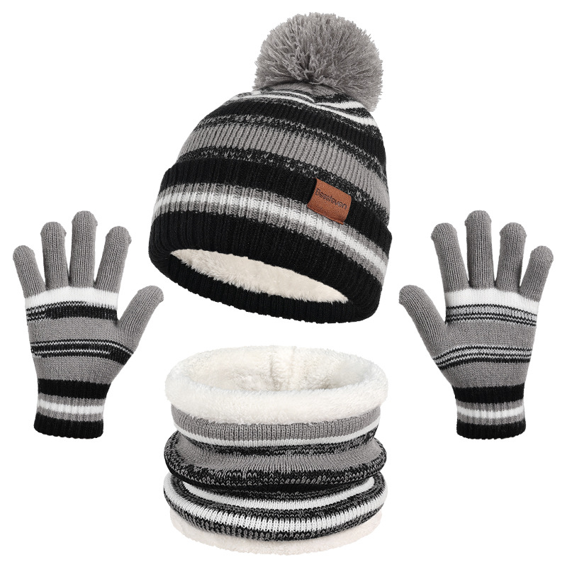 New children's hat scarf gloves three in one set autumn and winter knitted plush insulation three piece gift set