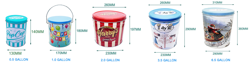 Popcorn Tins with different dimensions