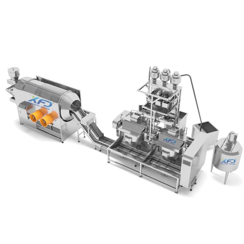 XFD Patented Fully Auto Electromagnetic Popcorn Production and Coating Line