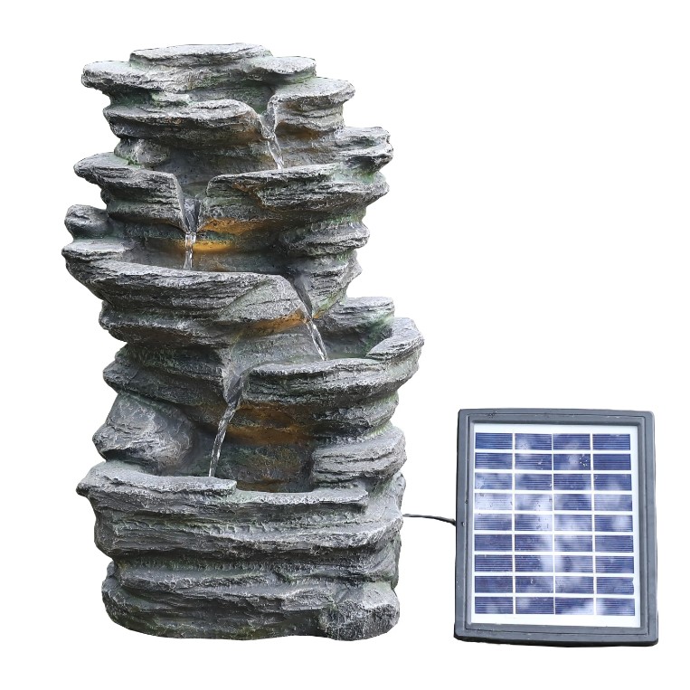 Wholesale Home And Garden Decoration Solar Powered Outdoor Water Fountain 5-Tier Rock Waterfall Fountain with LED Lights